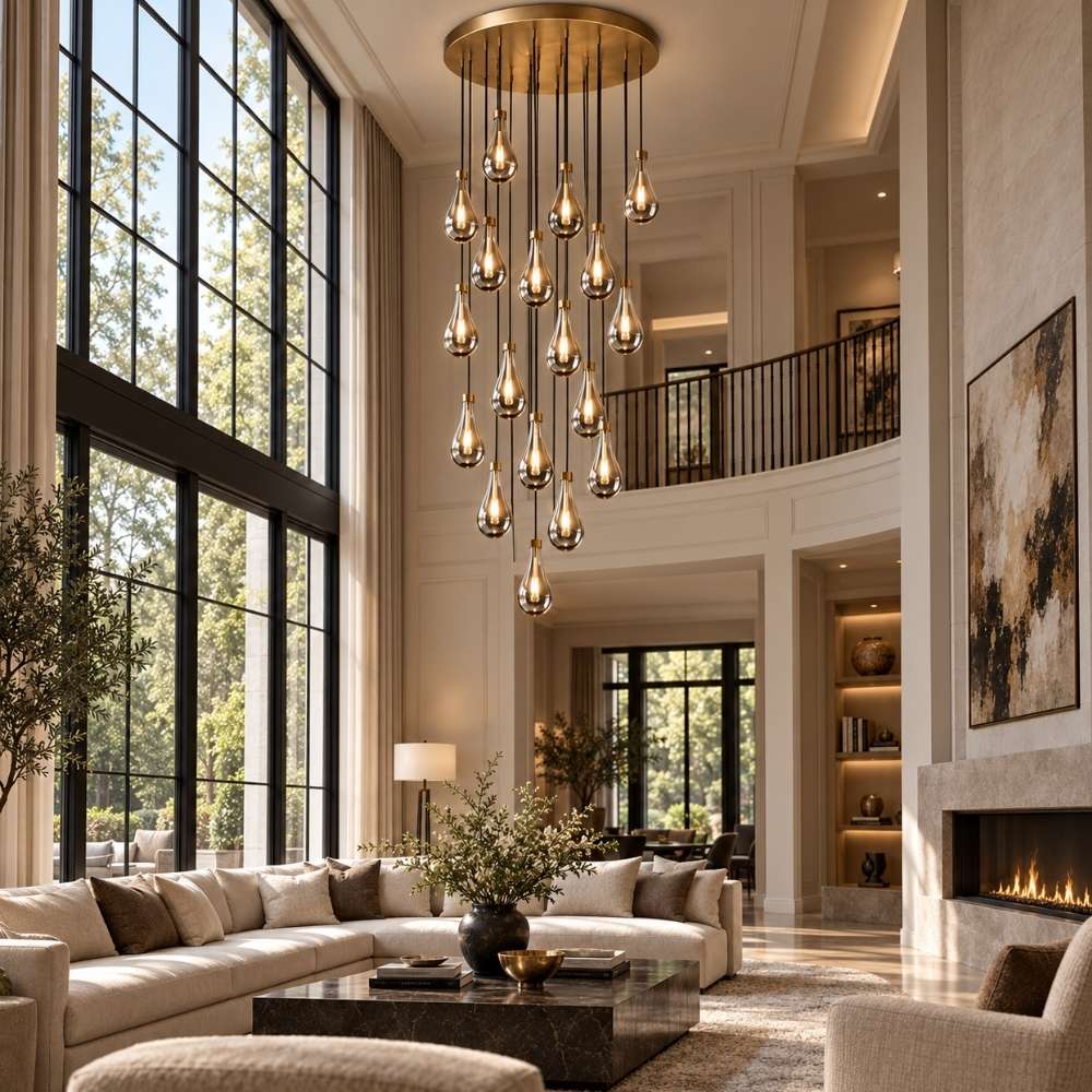 Aura Modern Copper Chandelier Brass / Warm White 3000K / 7 Modern Chandelier