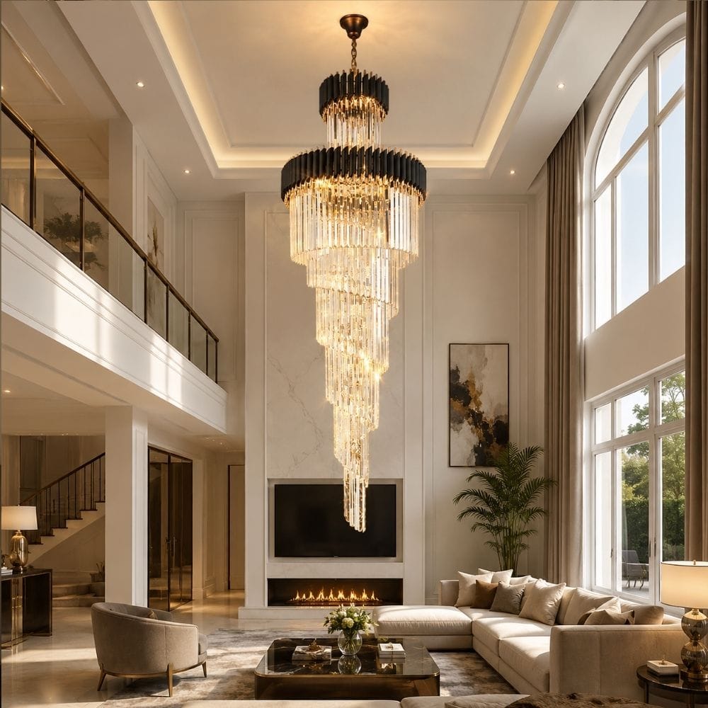 Beth Extra Large Crystal Chandelier Black / H59.06" (150 cm) / Warm White 3000K Modern Chandelier