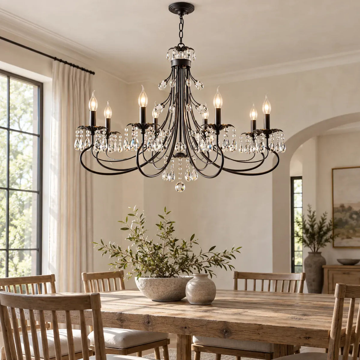 Black Wrought Iron Chandelier 8 / Warm White 3000K Modern Chandelier