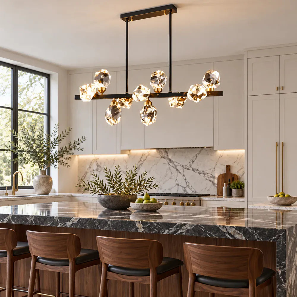 Bosty Crystal Linear Dining Room Chandelier Black / L37.40" (95 cm) / Warm Light 3000K Modern Chandelier