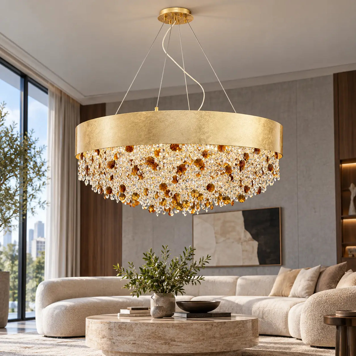 Bray Modern Gold Crystal Chandelier 23.62" (60cm) / Warm White 3000K Modern Chandelier