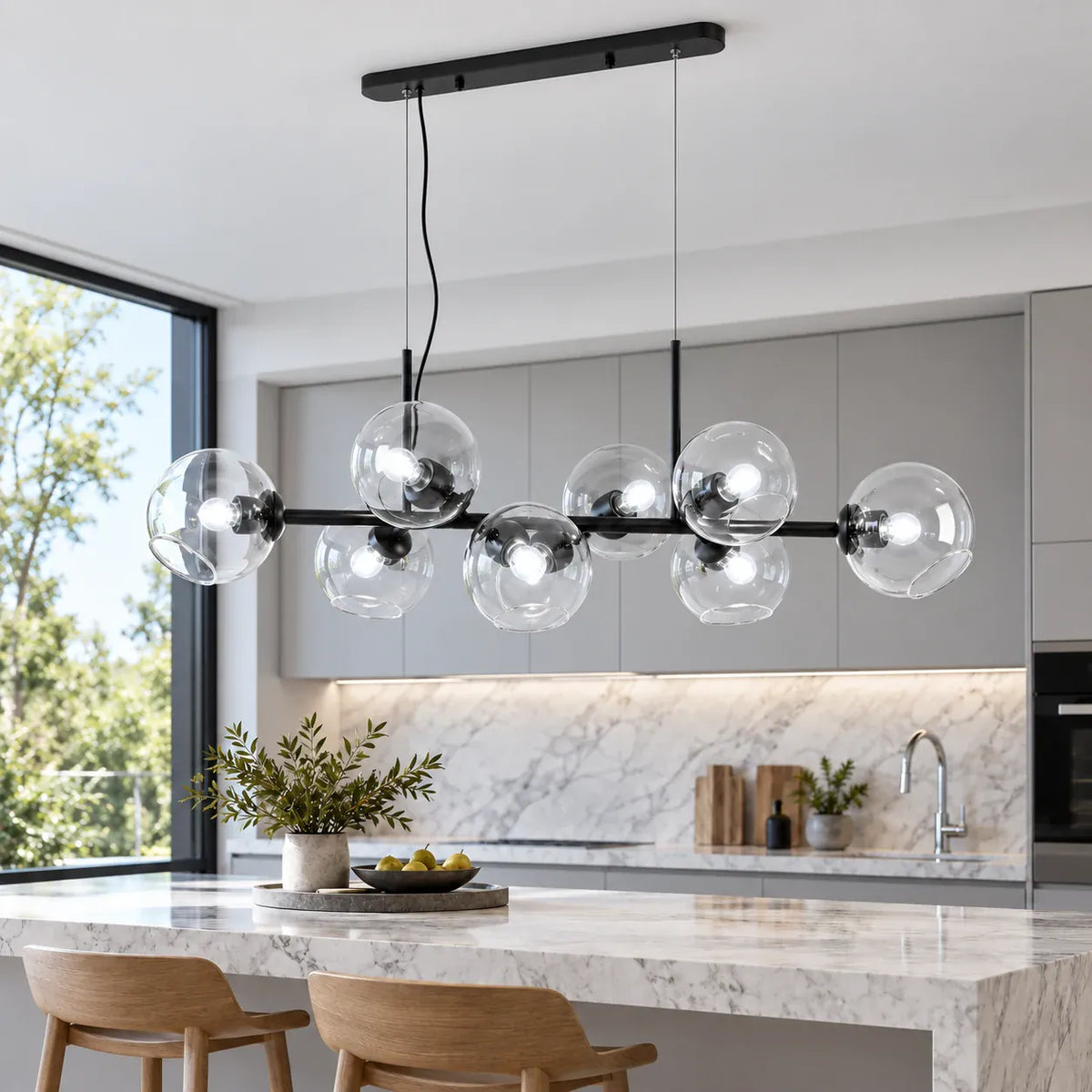 Cara Mid-century Globe Chandelier Black / Warm White 3000K / Transparent Modern Chandelier