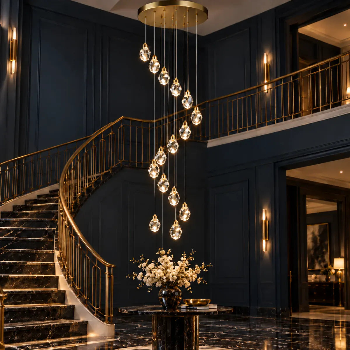 Crystal Staircase Chandelier Gold / 7 / Warm White 3000K Modern Chandelier