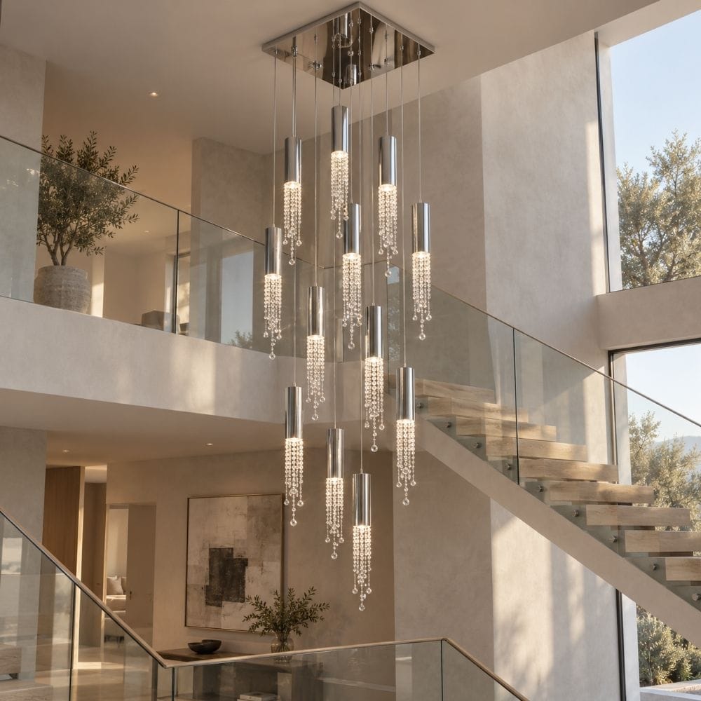 Dash Crystal Staircase Chandelier Chrome / Warm White 3000K / 6 Modern Chandelier