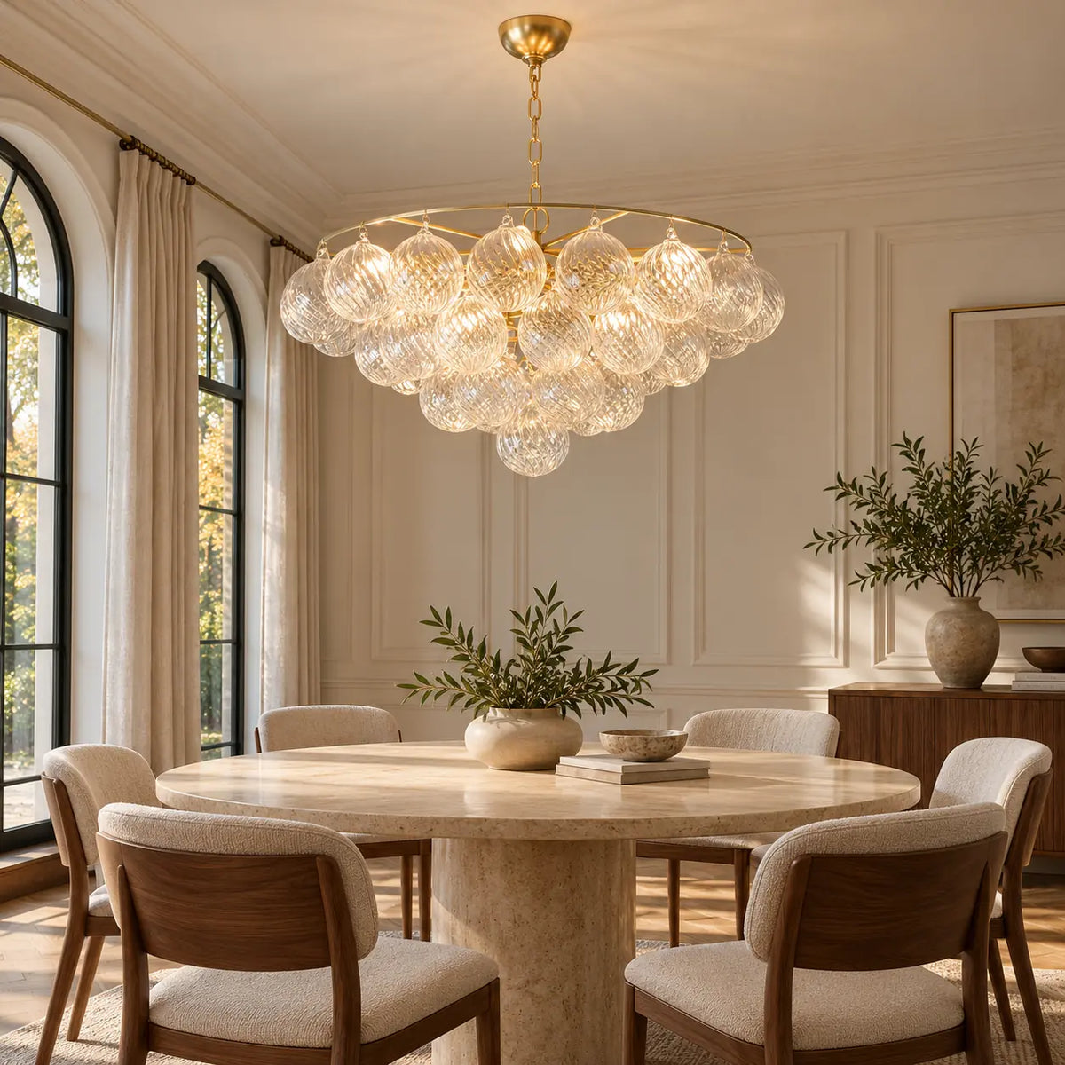 Dove Glass Bubble Light Fixture Transparent / D23.62" (60 cm) / Warm White 3000K Modern Chandelier