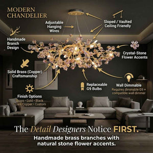 Elori Natural Stone Flower Brass Chandelier Modern Chandelier