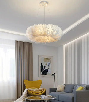 Glade Ostrich Feather Chandelier White / 15.75" (40 cm) / Warm Light Modern Chandelier