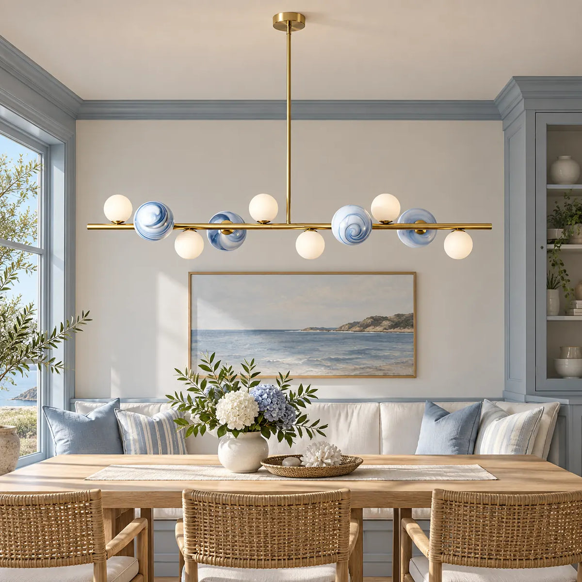 Haven Linear Bubble Chandelier 47.24" (120 cm) / Blue-White / Cold White 6000K Modern Chandelier
