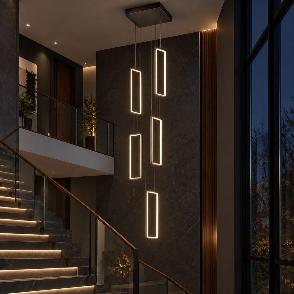 Haze Rectangle Pendant Chandelier Black / Warm White 3000K / 3 Modern Chandelier