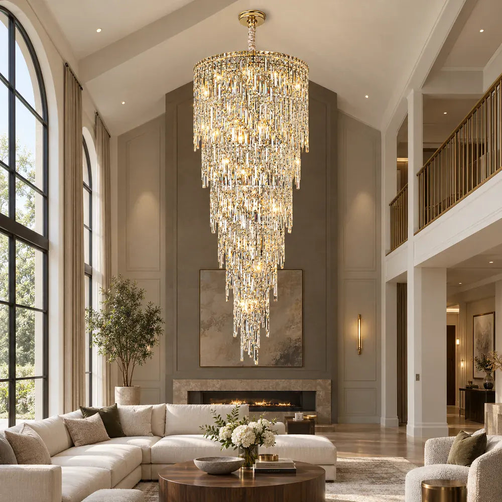 Large Crystal Entryway Chandelier Gold / H59.1'' (150cm) / Warm White 3000K Modern Chandelier