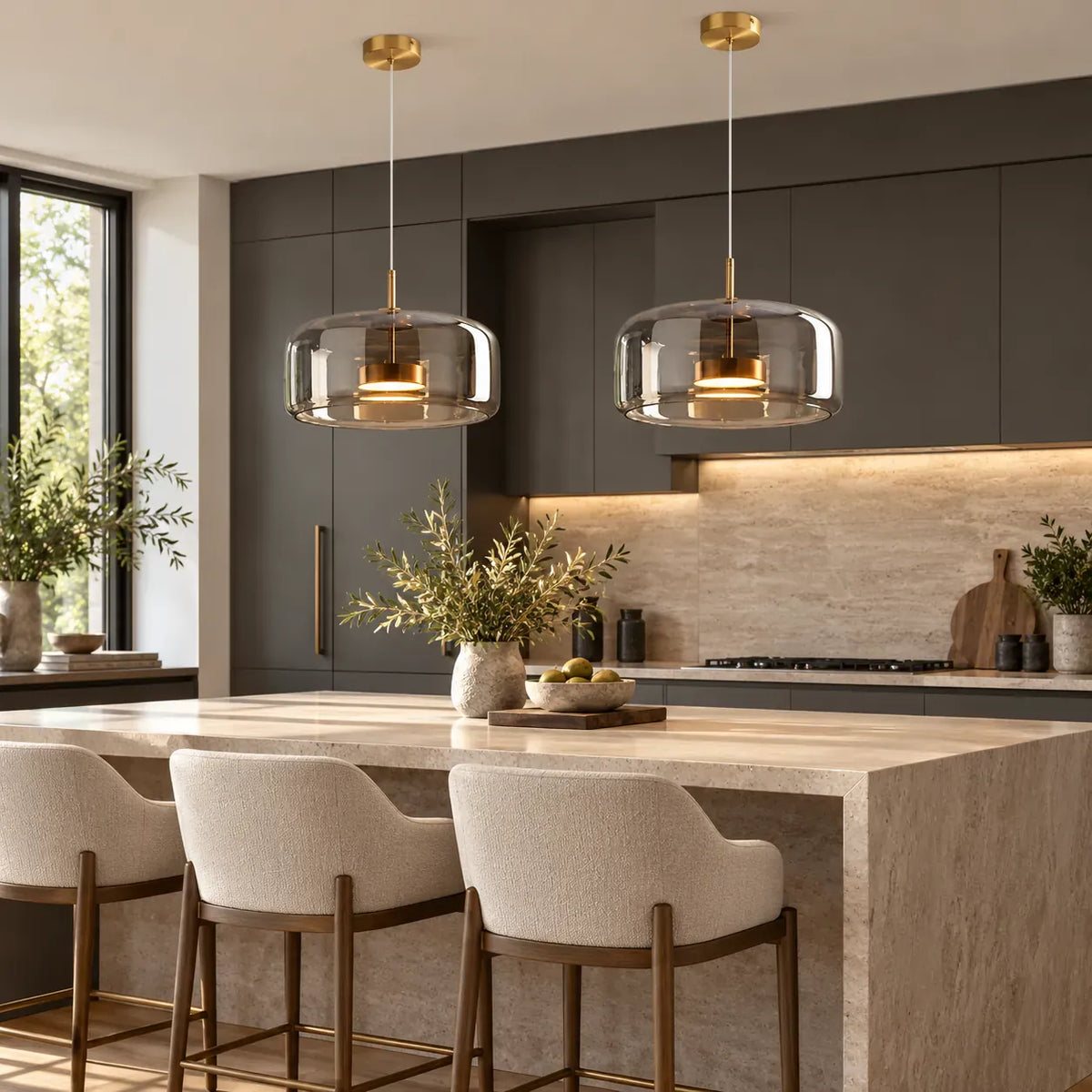 Lindy Globe Glass Pendant Light A / Smoke Grey / Warm White 3000K Modern Chandelier