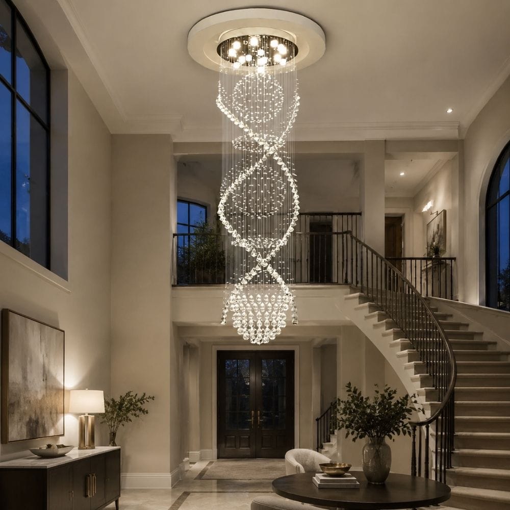 Luna Crystal Staircase Chandelier Gold / Cool Light 6000K / H70.87" (180 cm) Modern Chandelier