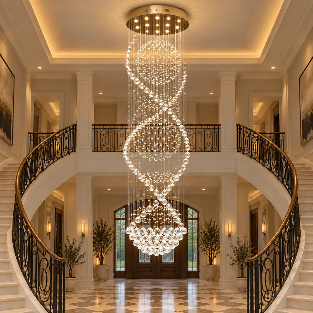Luna Crystal Staircase Chandelier Gold / Warm Light 3000K / H70.87" (180 cm) Modern Chandelier