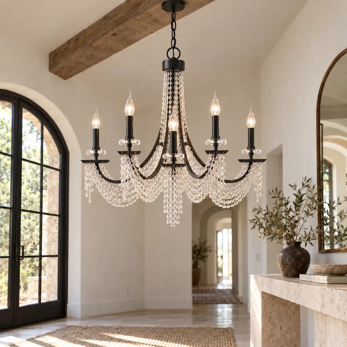 Mikel Candle Crystal Chandelier Black / 5 / Warm White 3000K Modern Chandelier