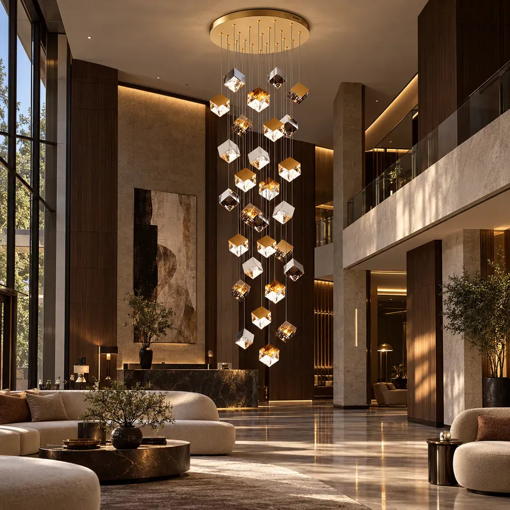 Noe Minimalist Staircase Chandelier 1 / Gold / Warm White 3000K Modern Chandelier