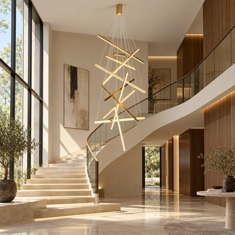 Noir Modern Staircase Chandelier Gold / 3 / Warm Light 3000K Modern Chandelier