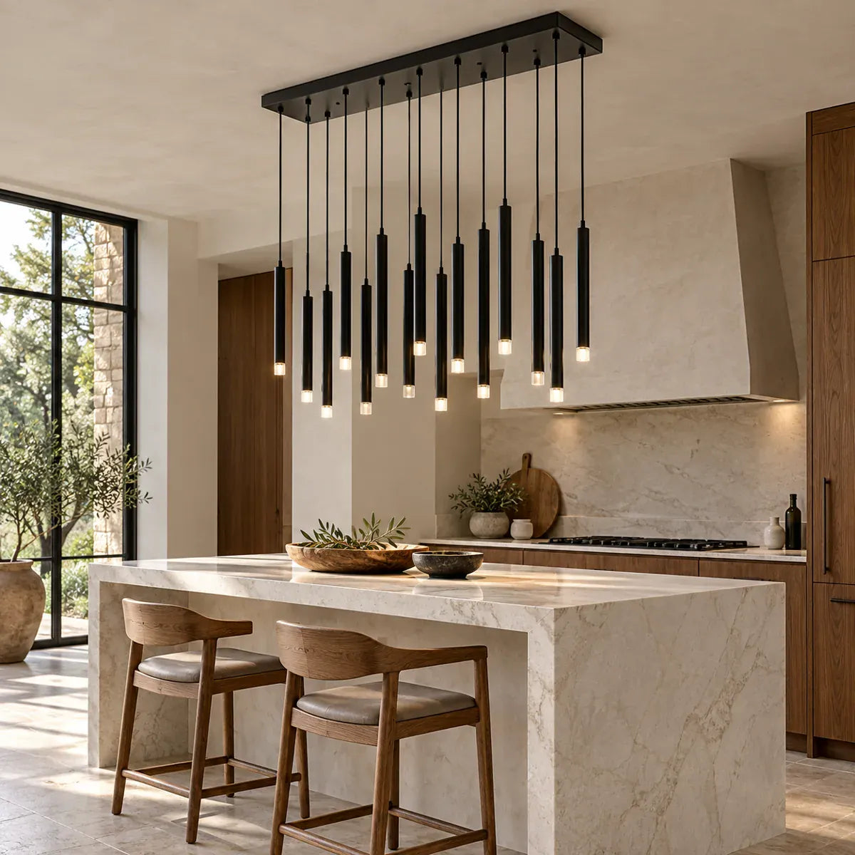 Nordi Rectangle Dining Room Chandelier Black / 14 / Warm White 3000K Modern Chandelier