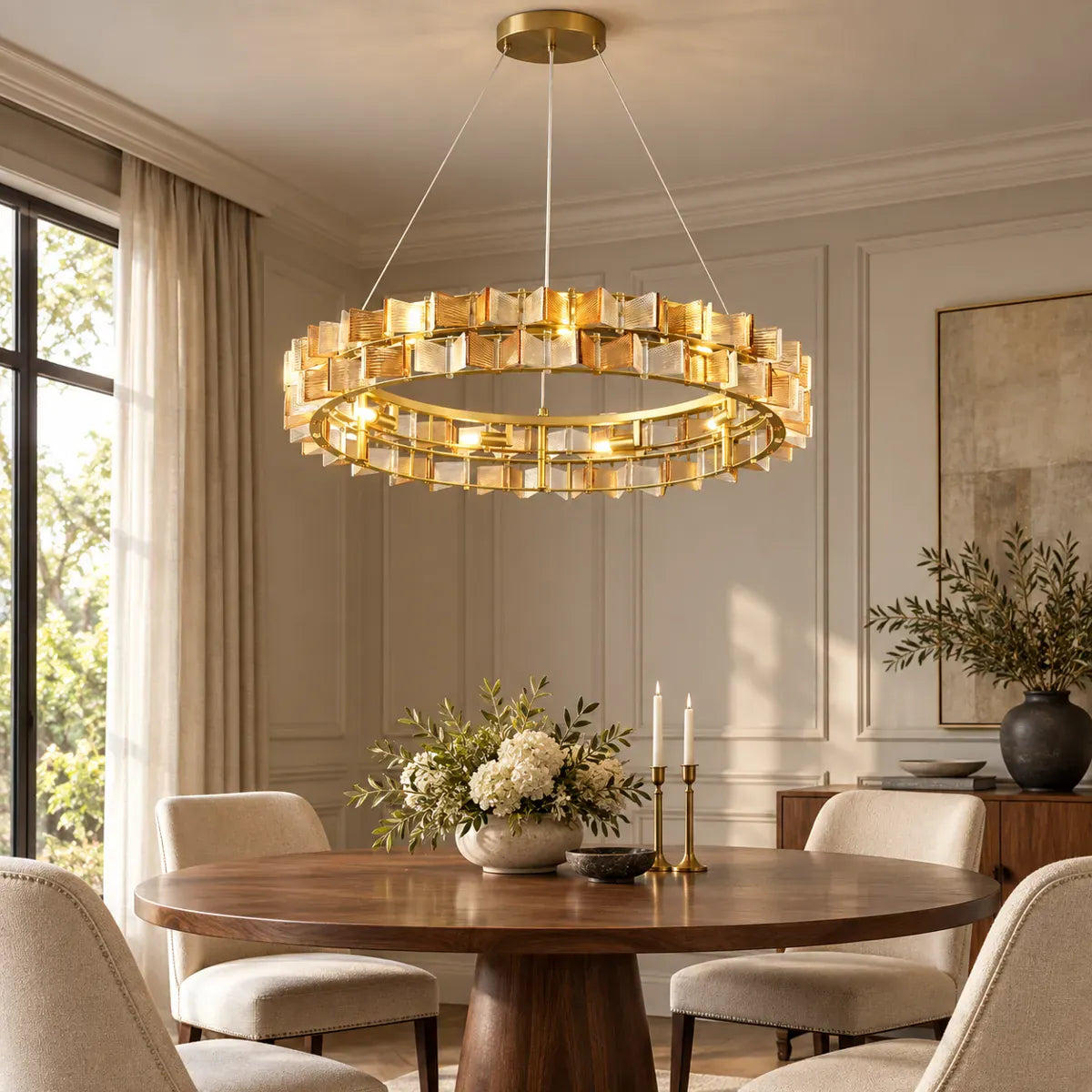 Nova Contemporary Glass Chandelier Round 22.58"(58cm) / Amber-Transparent / Warm light 2700K Modern Chandelier