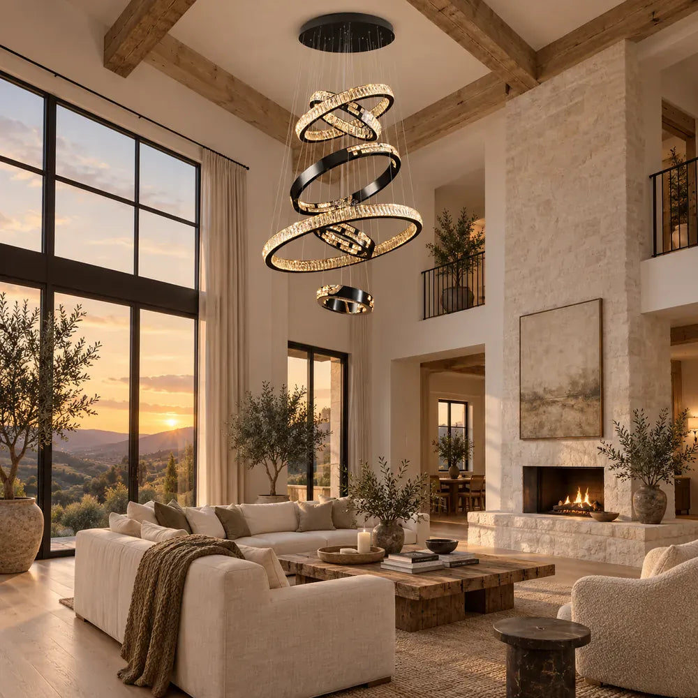 Olive Black Staircase Chandelier 6 / Warm White 3000K Modern Chandelier