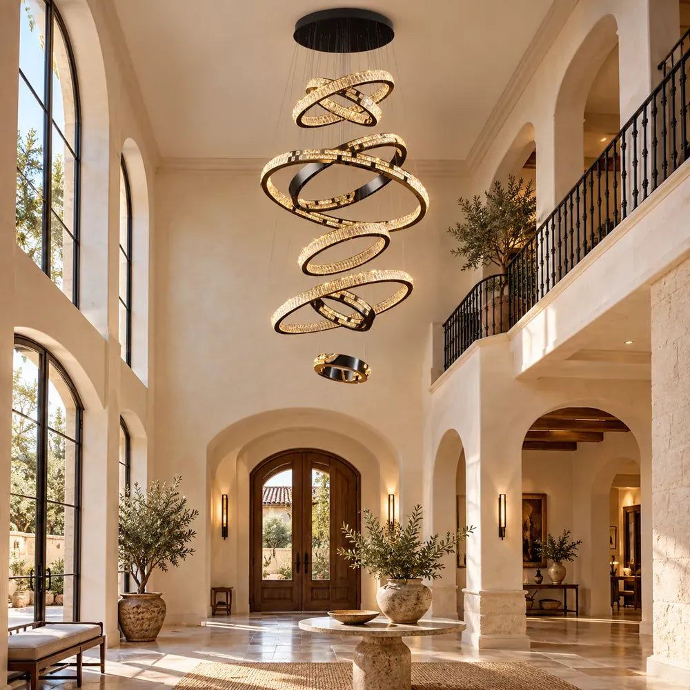 Olive Black Staircase Chandelier 8 / Warm White 3000K Modern Chandelier