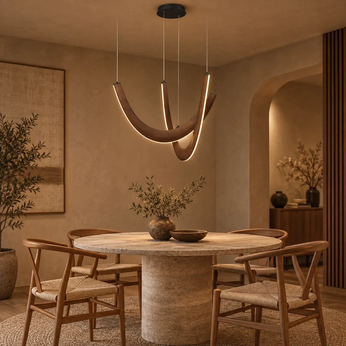 Orvenza Curved Wood LED Chandelier Dark Wood / Warm White 3000K Modern Chandelier