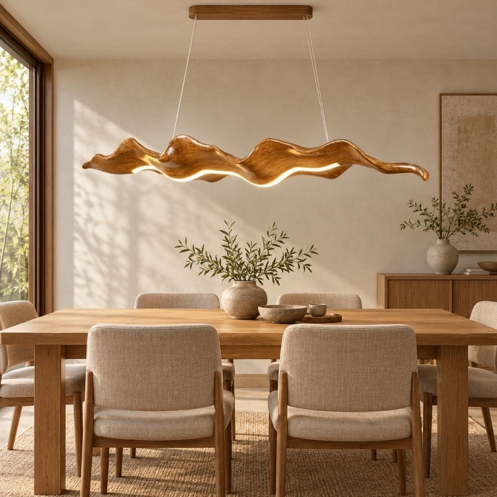 Ravessa Wood-Grain Wave LED Chandelier L31.5" (80 cm) / Warm Light 3000K Modern Chandelier