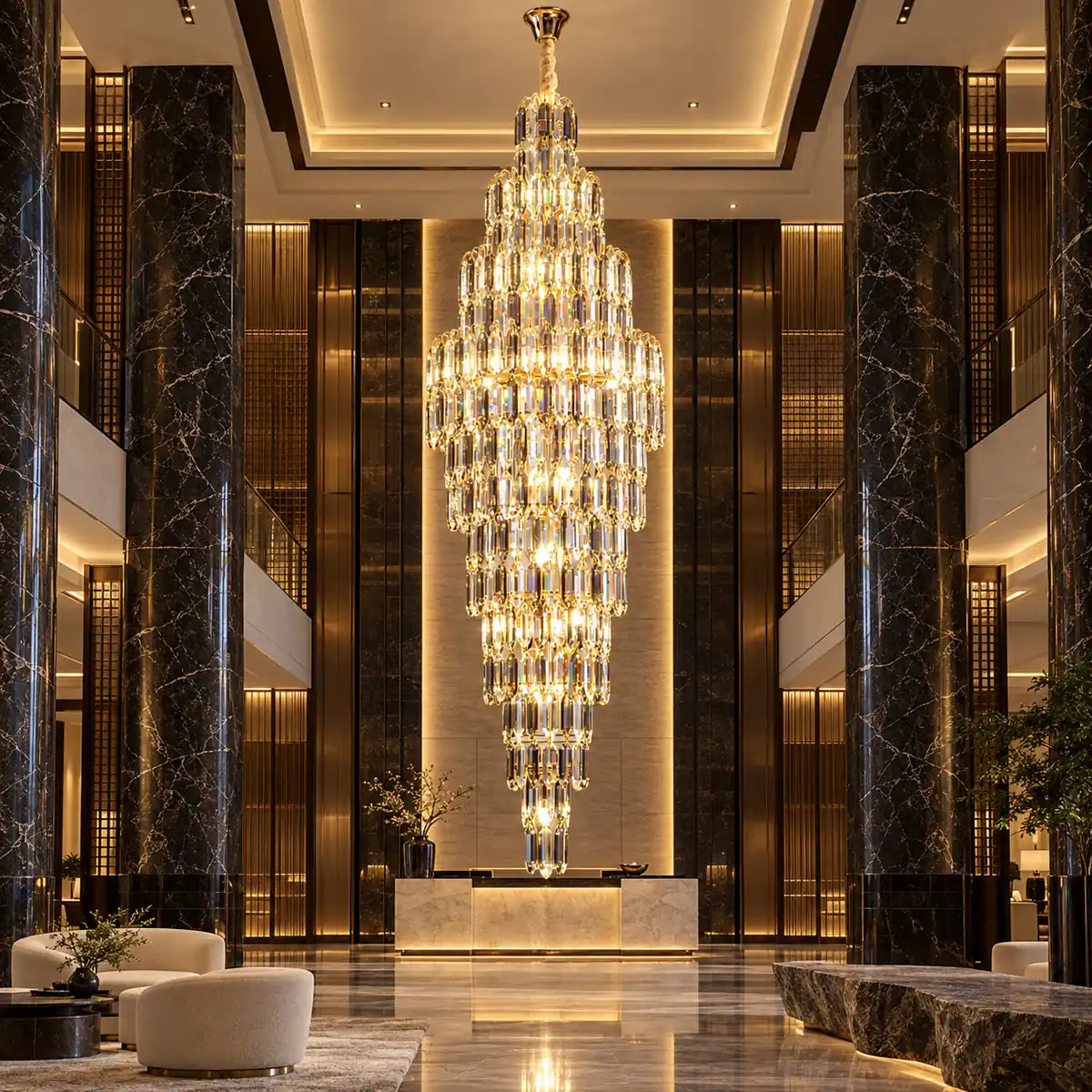 Rose Crystal Foyer Chandelier H98.43" (250 cm) / Warm light 2700K Modern Chandelier