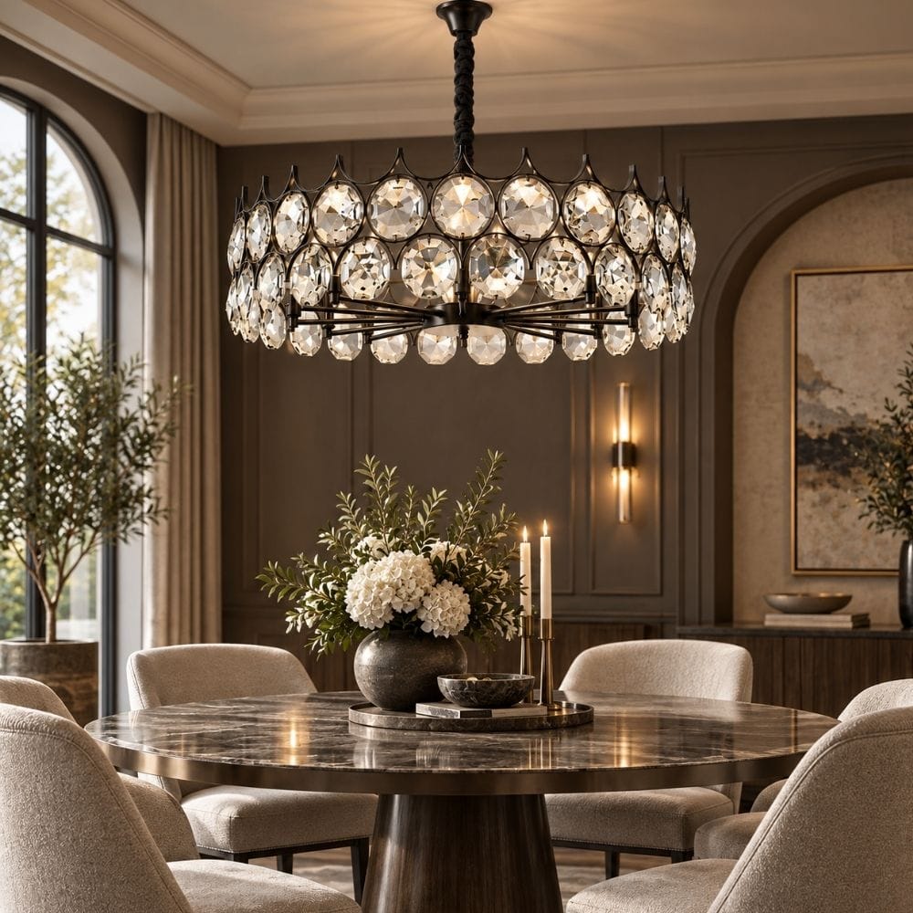 Sera Round Crystal Chandelier Black / D19.7'' (50cm) / Warm White 3000K Modern Chandelier
