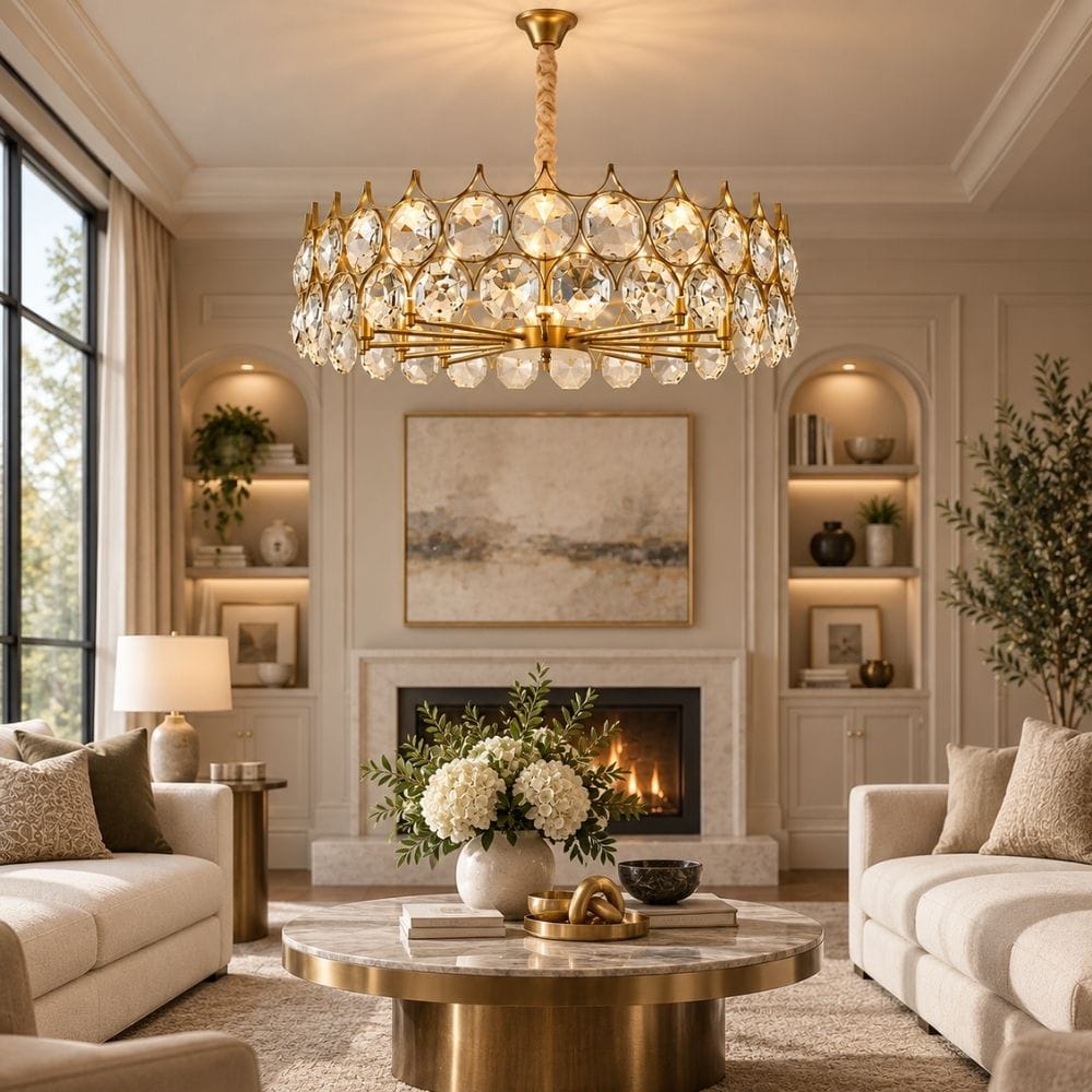 Sera Round Crystal Chandelier Gold / D19.7'' (50cm) / Warm White 3000K Modern Chandelier