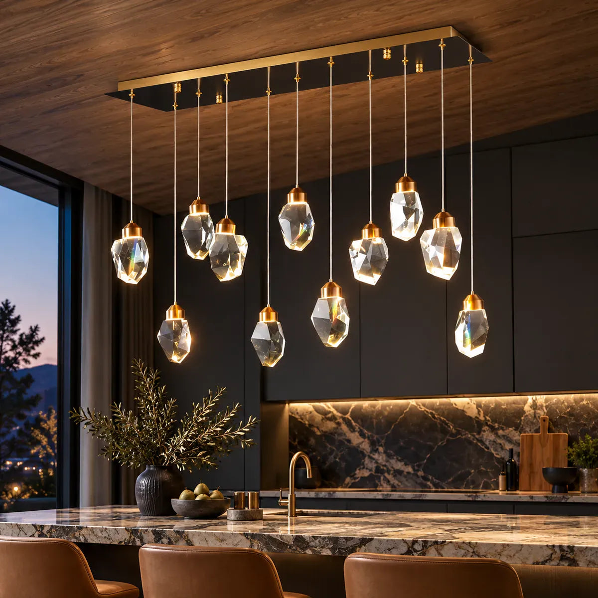 Shade Crystal Stone Chandelier Rectangle 11 / Warm White 3000K Modern Chandelier