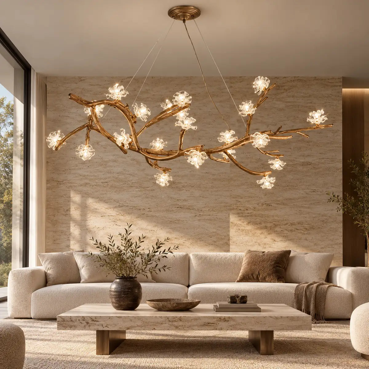 Solis Rustic Flower Branch Chandelier Transparent / L45.3" (115 cm) / Warm White 3000K Modern Chandelier