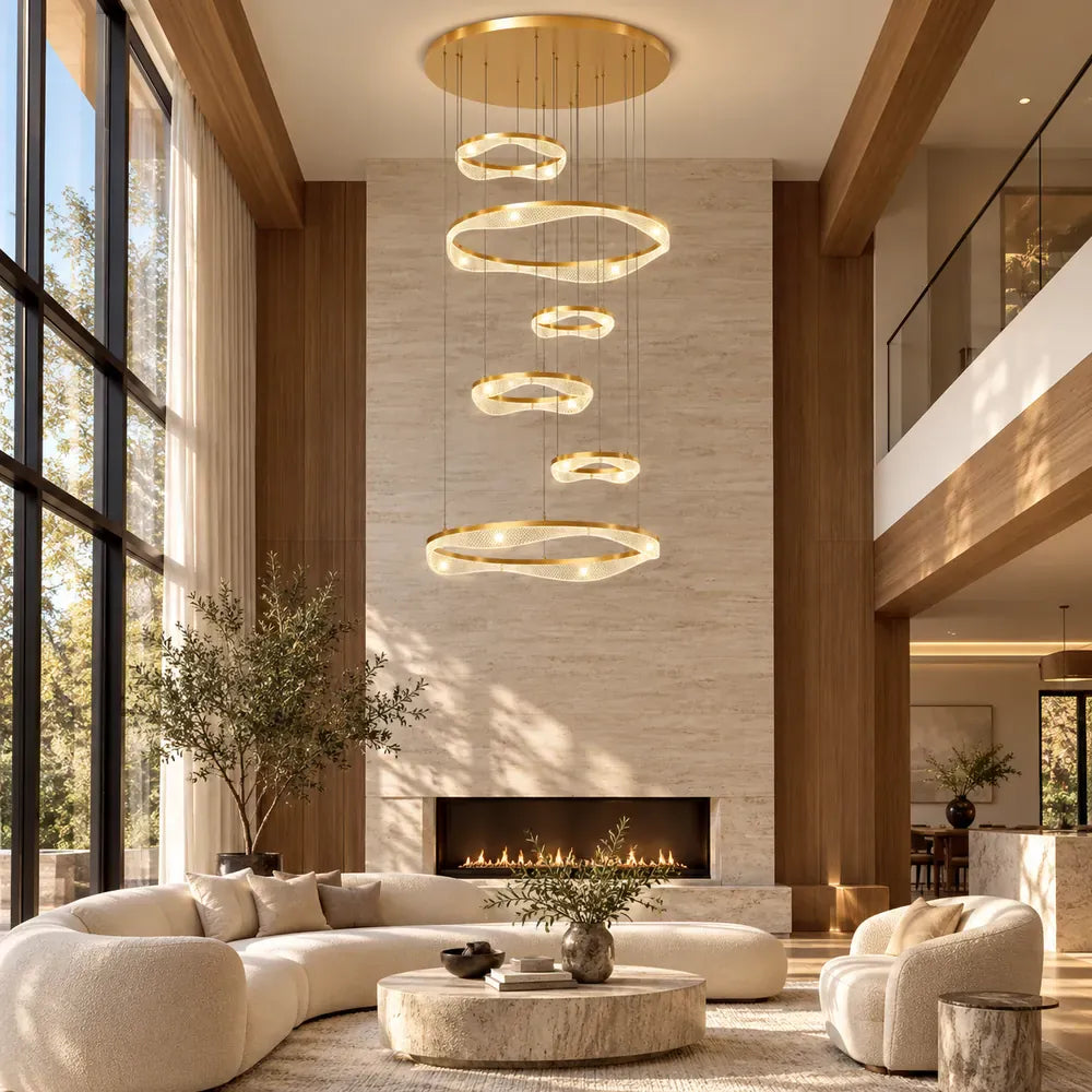 Sue Modern Ring Staircase Chandelier Gold / 6 / Warm White 3000K Modern Chandelier