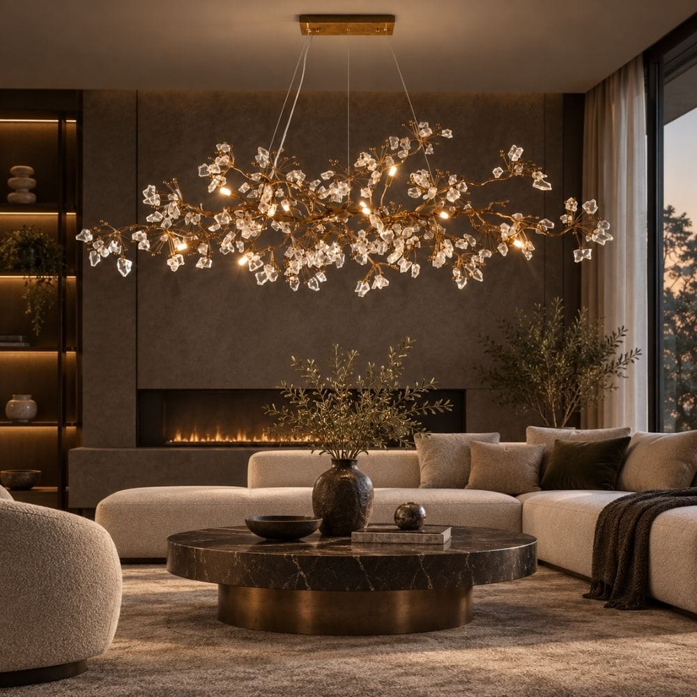 Sylvara Brass Crystal Branch Chandelier Brass / L47.24" (120 cm) / Warm Light 3000K Modern Chandelier