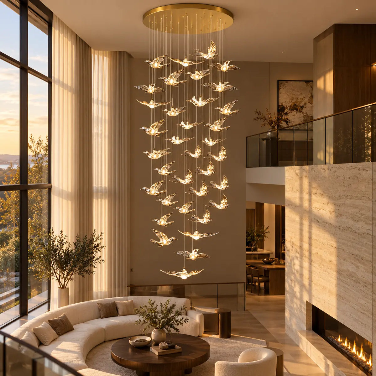 Velour Long Chandelier for Staircase Gold / 6 / Warm White 3000K Modern Chandelier