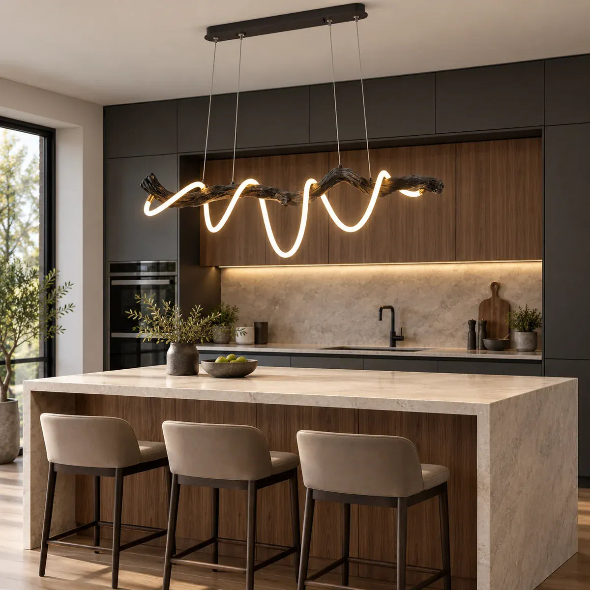 Veralda Branch Linear LED Chandelier Black / L31.5" (80 cm) / Warm Light 3000K Modern Chandelier