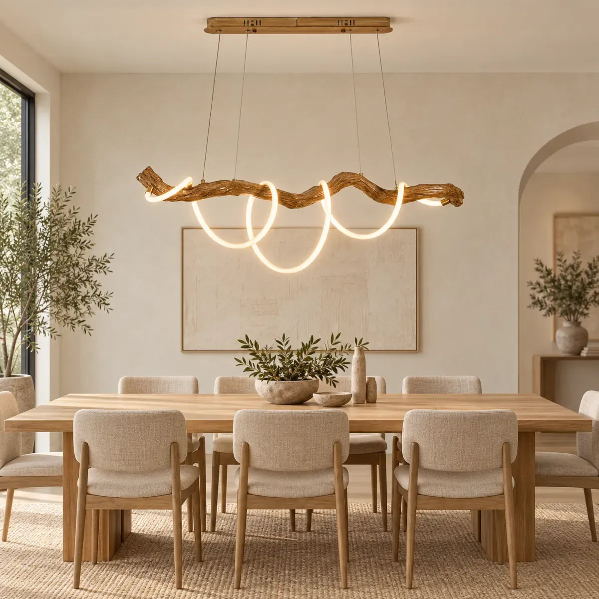 Veralda Branch Linear LED Chandelier Light Wood / L31.5" (80 cm) / Warm Light 3000K Modern Chandelier