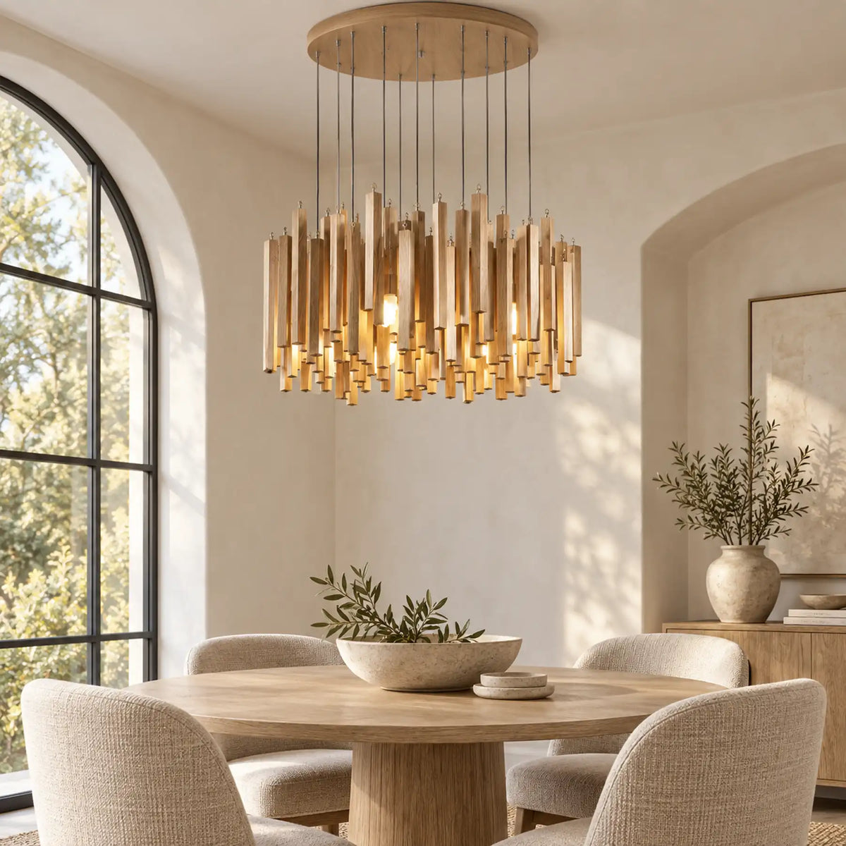 Vice Wood Pendant Chandelier Light Wood / Round 15.75" (40 cm) / Warm Light 2700K Modern Chandelier