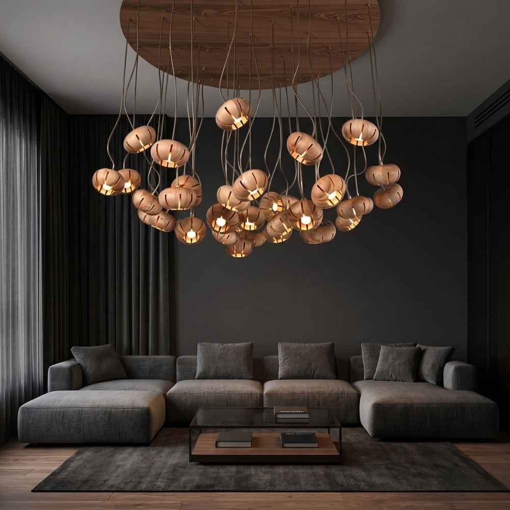 Zarmel Wood Cluster Pendant Light Light Wood / Round 1 Head / Warm White 2700K Modern Chandelier