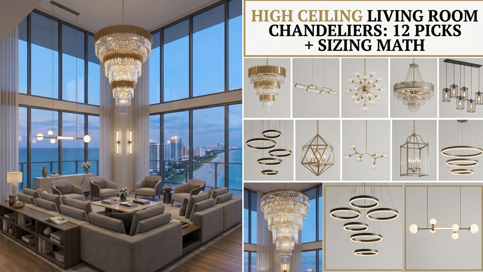 High Ceiling Living Room Chandeliers: 12 Picks + Sizing Math