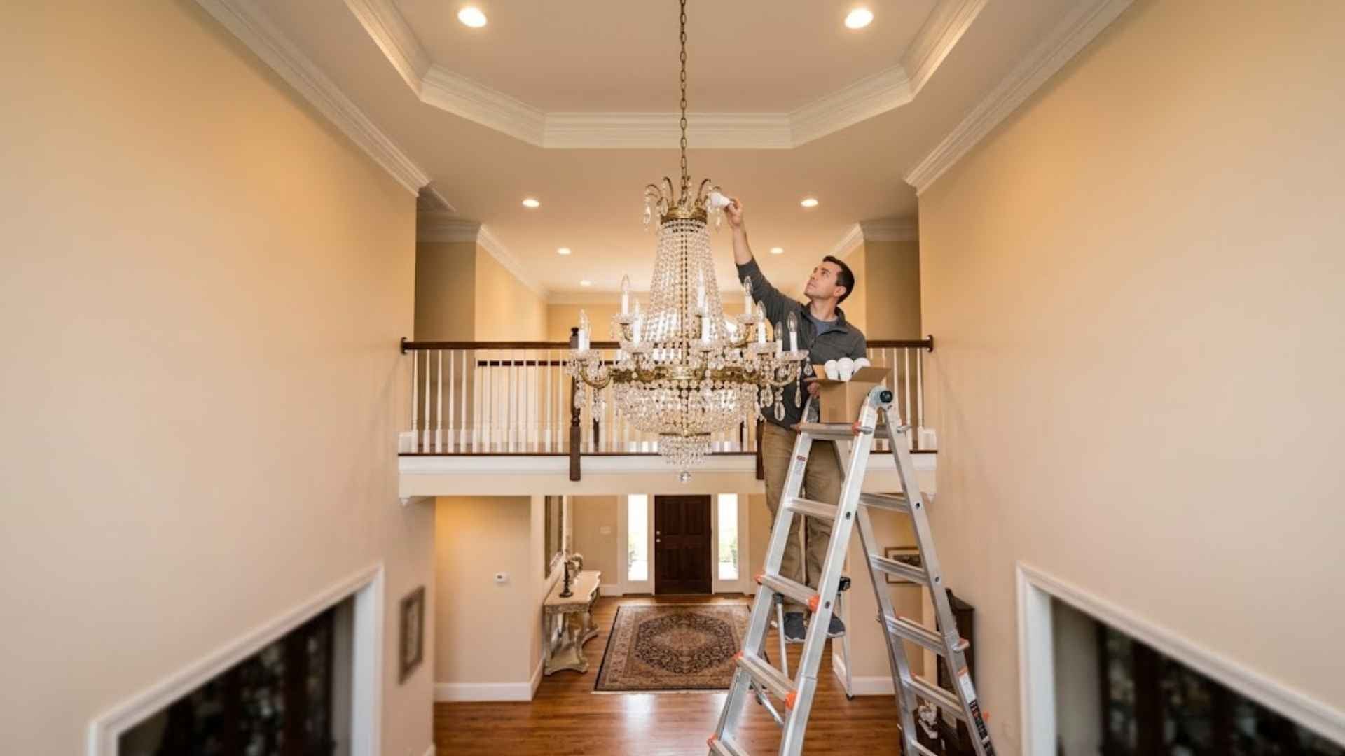 How to Change a Light Bulb in a High Ceiling Chandelier: Method by Height