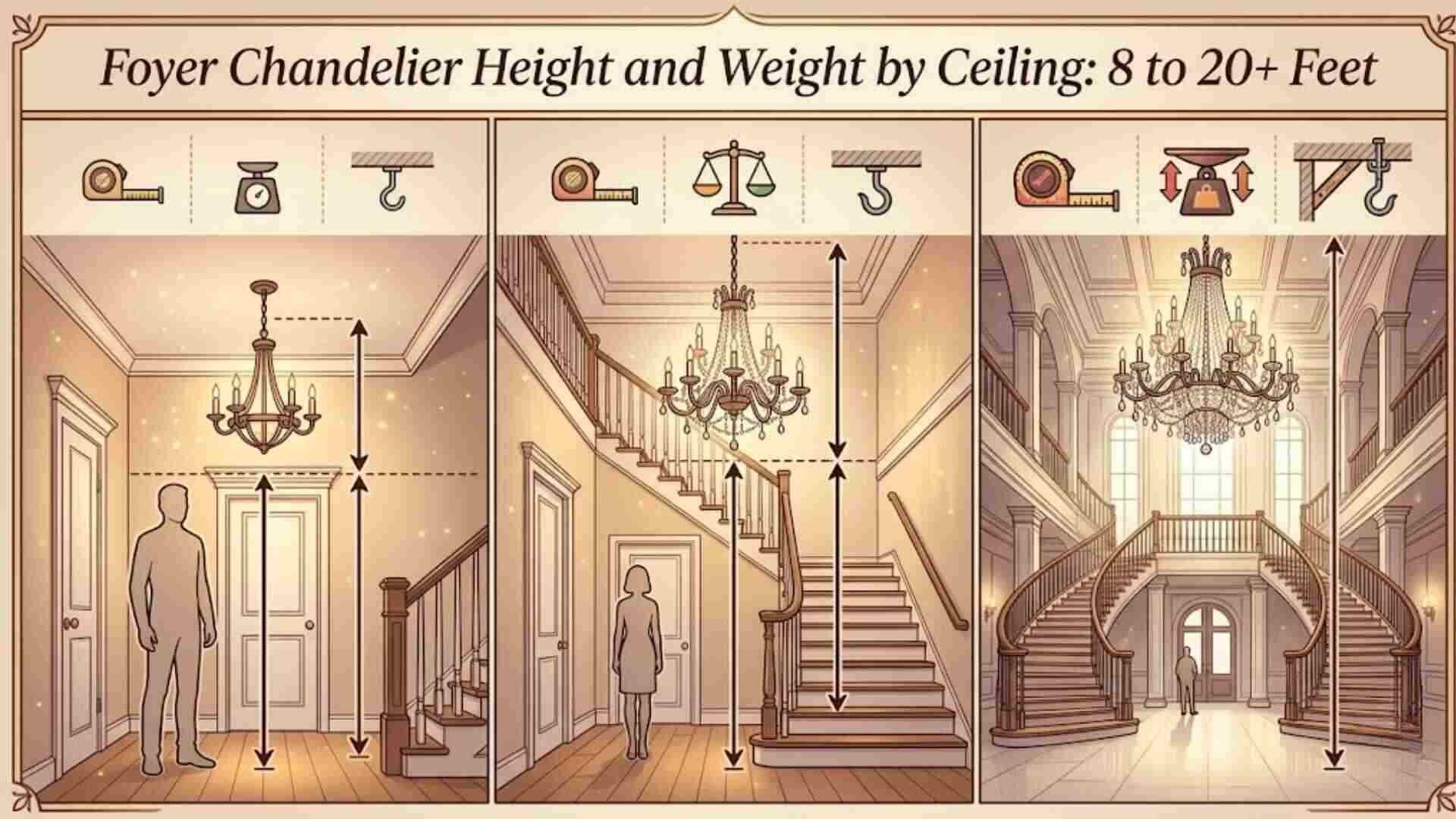 Foyer Chandelier Height and Weight by Ceiling: 8 to 20+ Feet