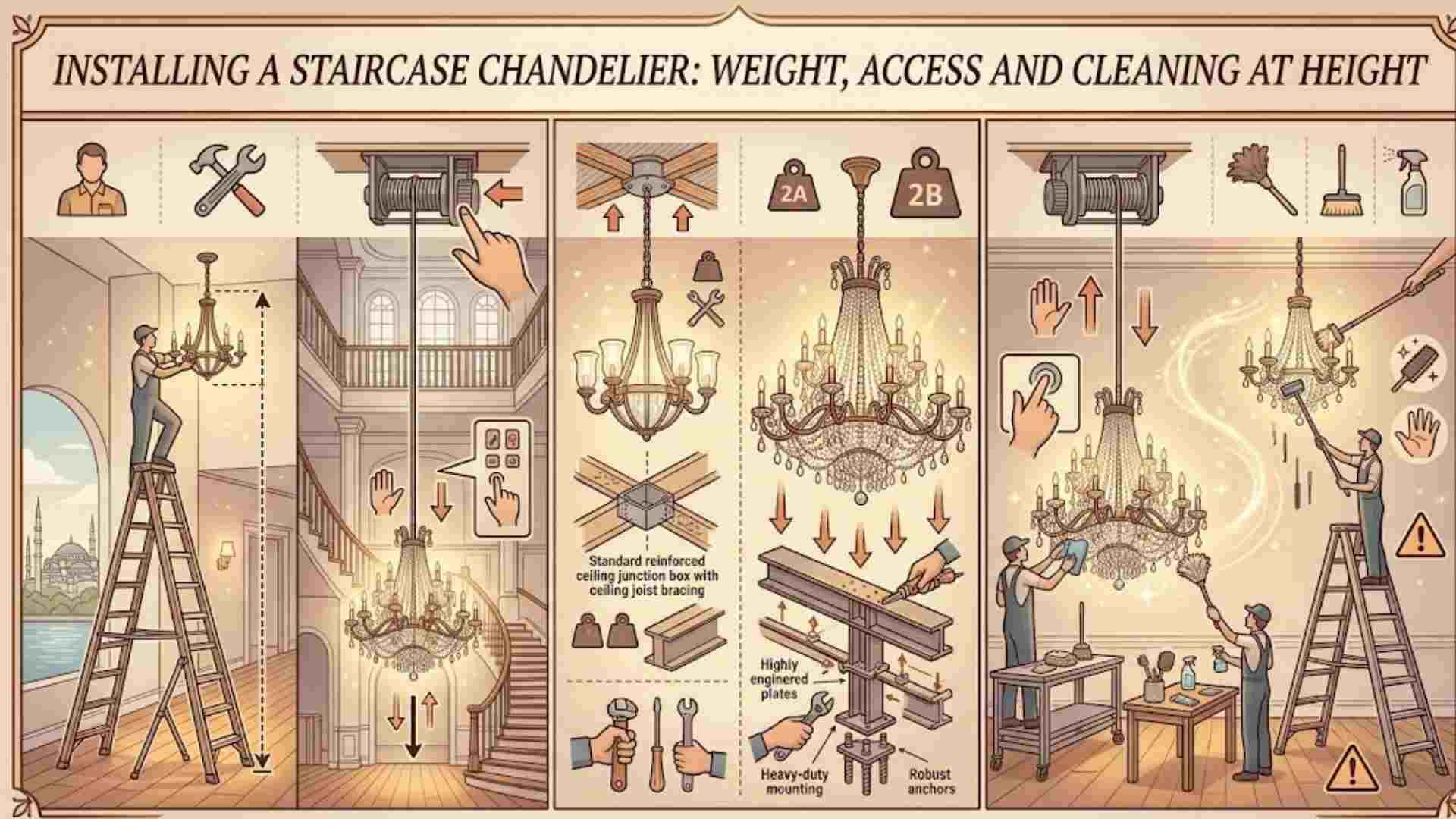 Installing a Staircase Chandelier: Weight, Access and Cleaning at Height