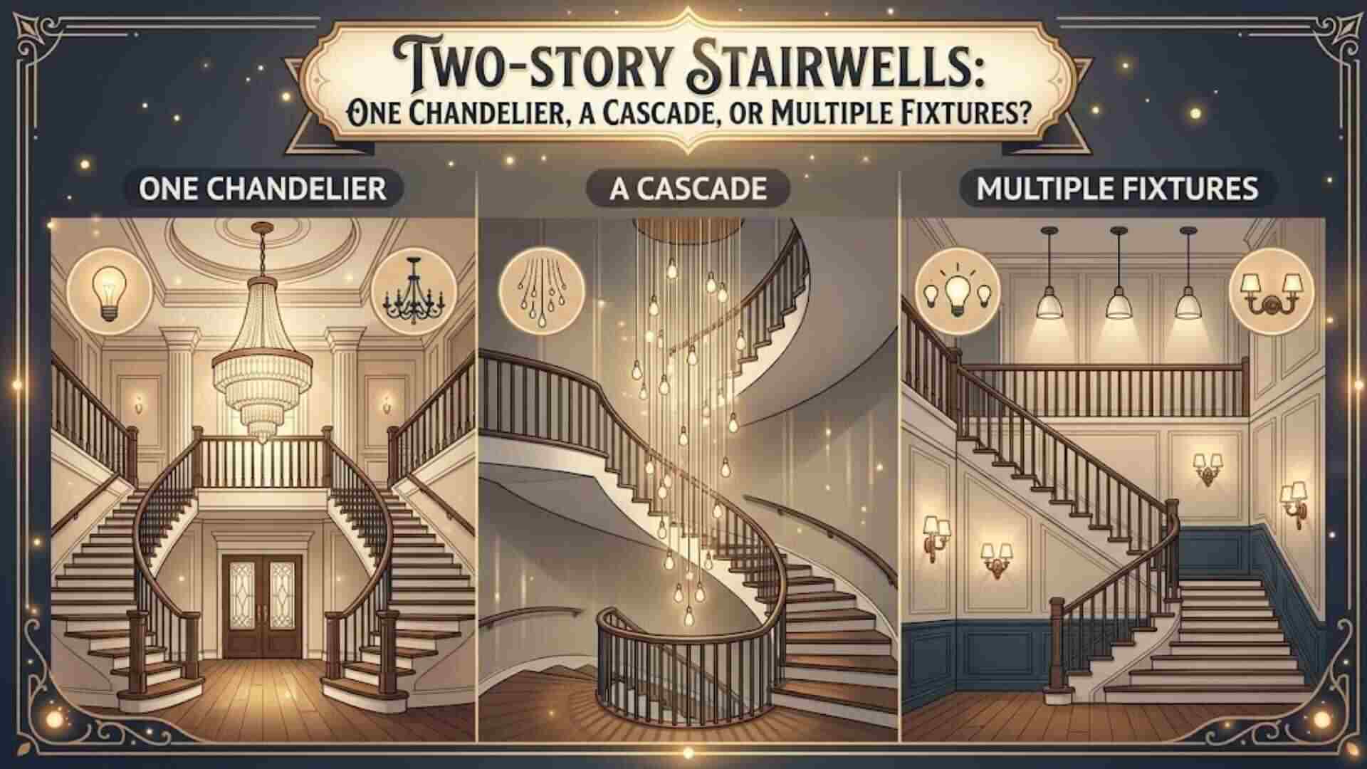 Two-Story Stairwells: One Chandelier, a Cascade, or Multiple Fixtures?