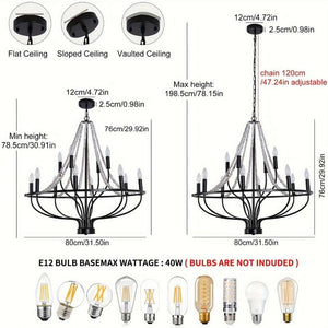 12-Light Black Iron Chandelier Modern Chandelier