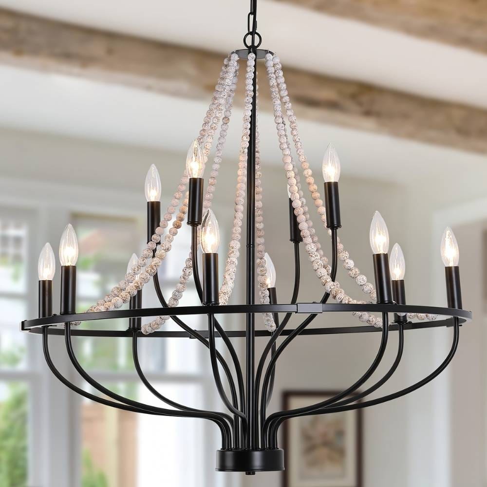 12-Light Black Iron Chandelier Modern Chandelier