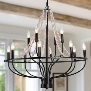 12-Light Black Iron Chandelier Modern Chandelier