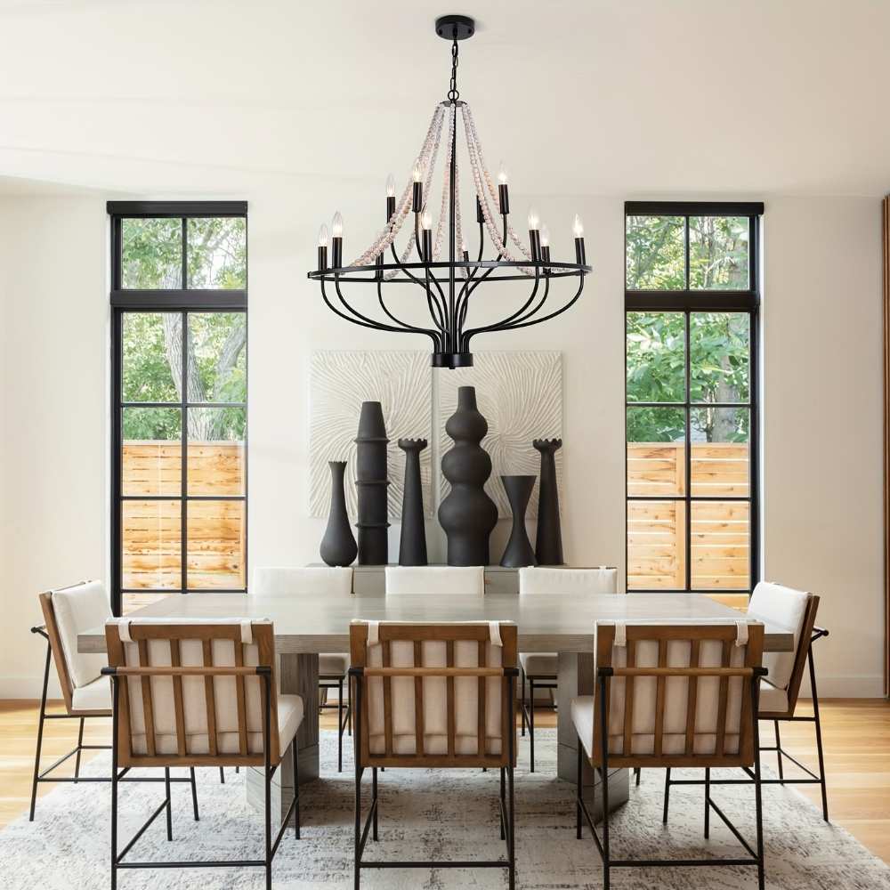 12-Light Black Iron Chandelier Modern Chandelier