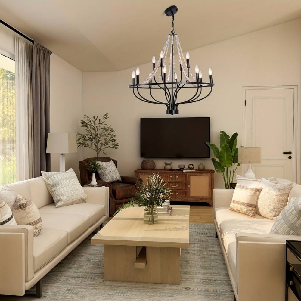 12-Light Black Iron Chandelier Modern Chandelier