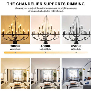 12-Light Black Iron Chandelier Modern Chandelier