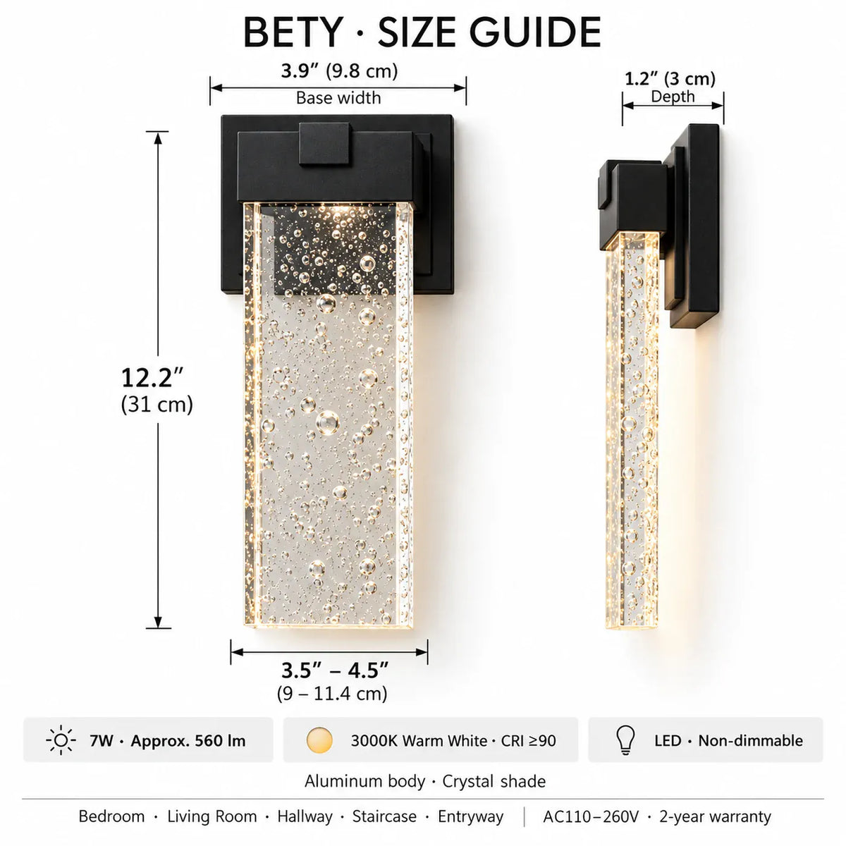 2-Pack Bety Crystal Outdoor Wall Light Modern Chandelier